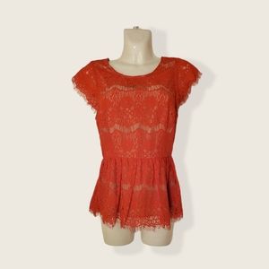 MAEVE  orange peplum lace top Small